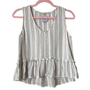 Rails Top Womens XS Cream Tan Mira Costa Stripe Linen Metallic Peplum Tank Beach